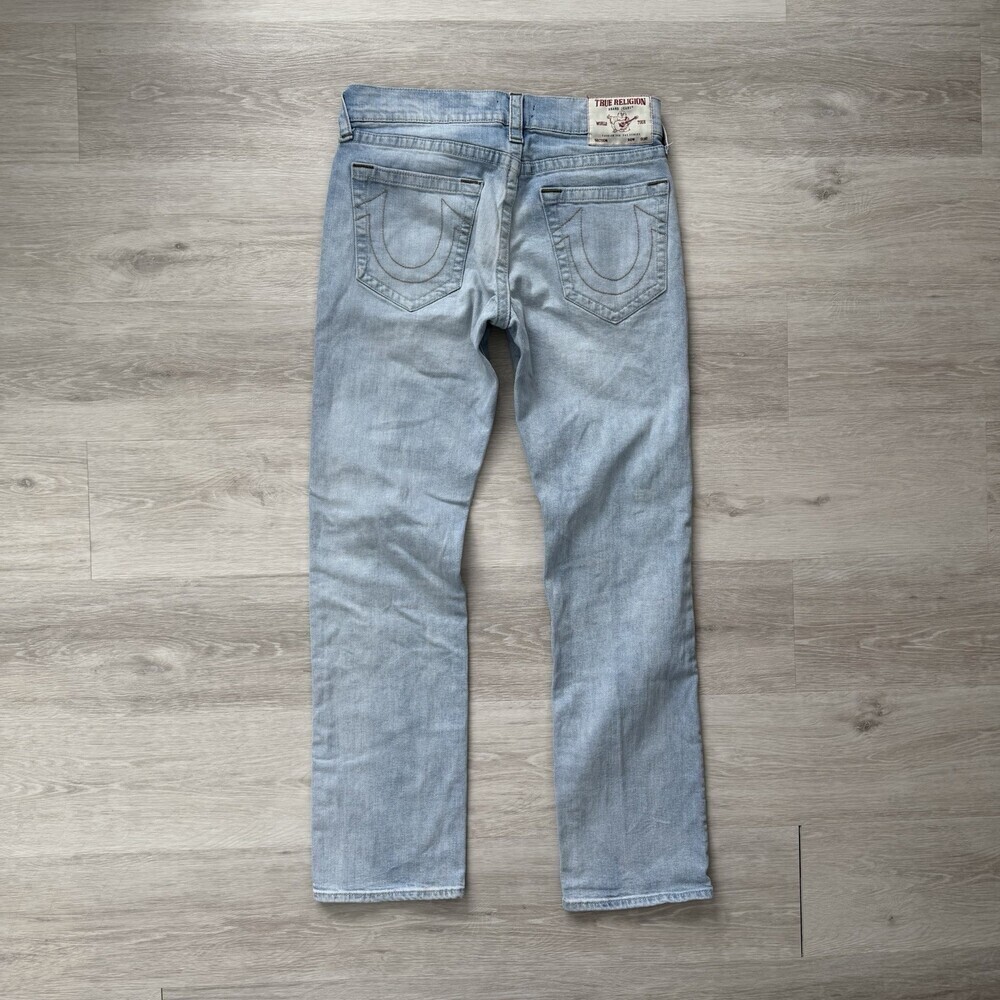 True Religion RICKY Jeans Relaxed Straight Distressed Men's Size 32 Light Wash - Picture 2 of 16